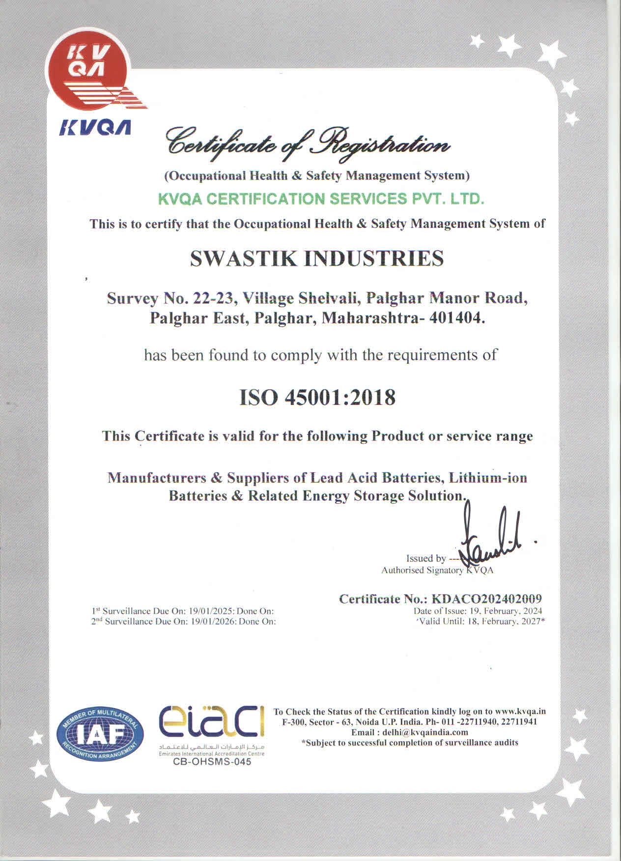 ISO 45001 Occupational Health & Safety Certificate
